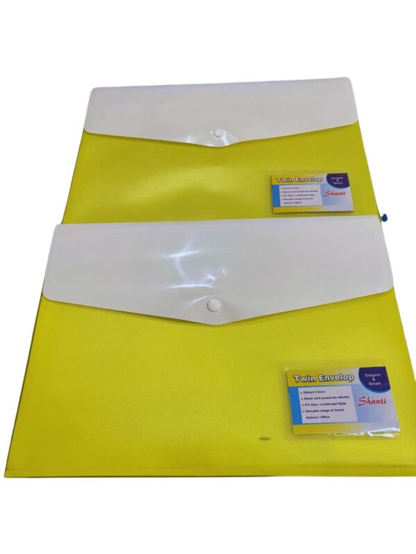 Shanti Twin Envelope File – Yellow & White, A4 Size - Pack of 2