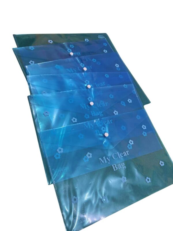 My Clear Bag – Transparent Plastic Document Folder with Button Closure Pack of 6